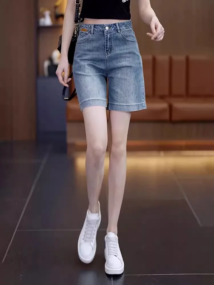 

High Waist Ice Silk Denim orts Women's Summer New Sle Thin Wide Leg A-Line ature Jeans Casual Comfortable orts