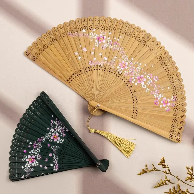 All Bamboo Folding Fan Portable Summer Cooling Daily Fan for Women Dance Performance Stage Prop Photography Students Gift