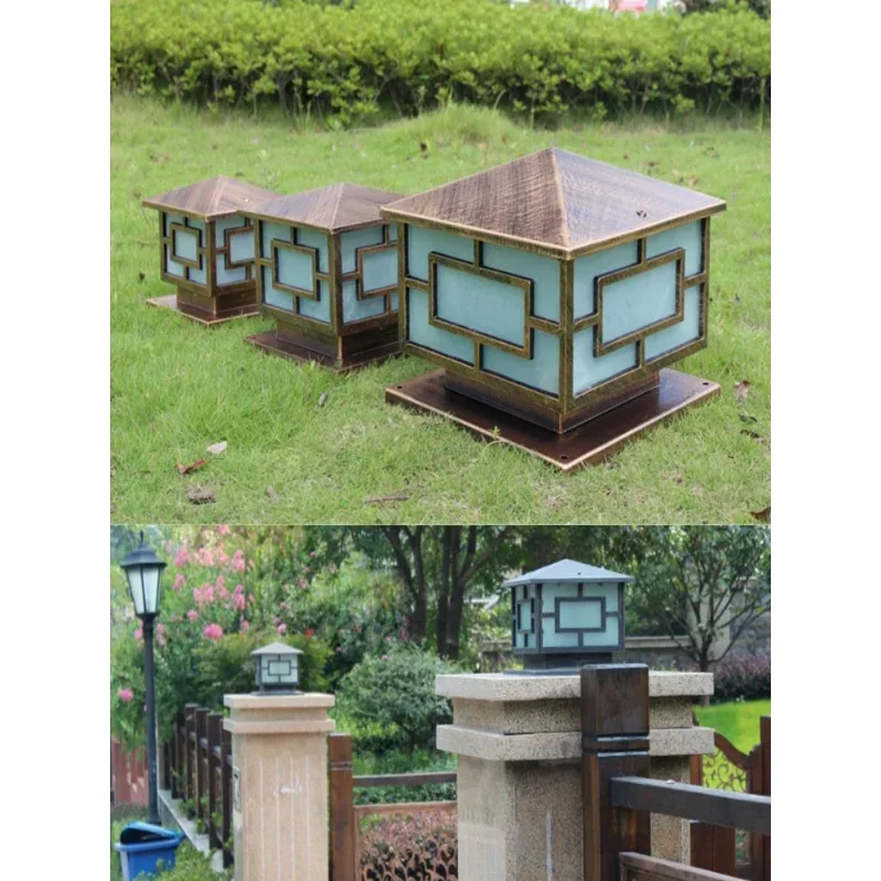 japanese antique brass landscape square vintage classic outdoor waterproof fencing fence top door gate pillar light lamp