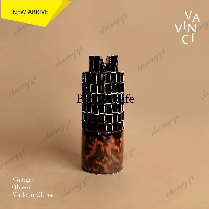 MM182 Retro ceramic vase creative personality multi-layer cylindrical flower ware living room entrance decoration
