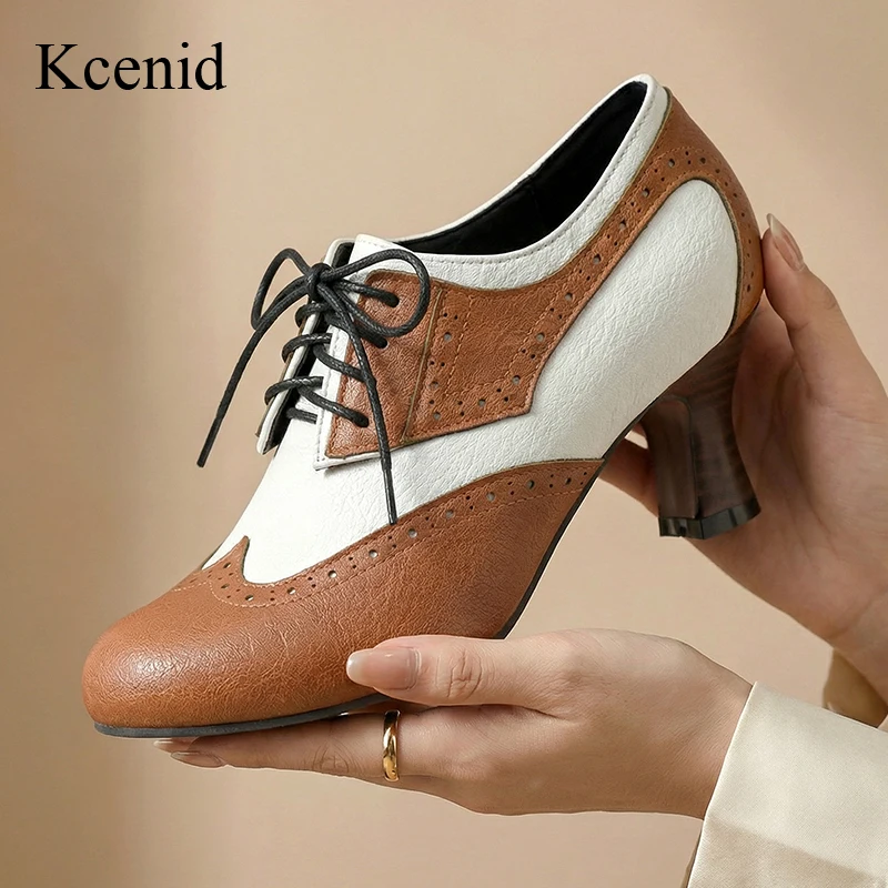 

Kcenid Strange Heel Lace Up Mixed Color Pumps Women Shoes Elegant High Heel Round Toe Loafer Lace-up Casual Daily Big Size 34-50