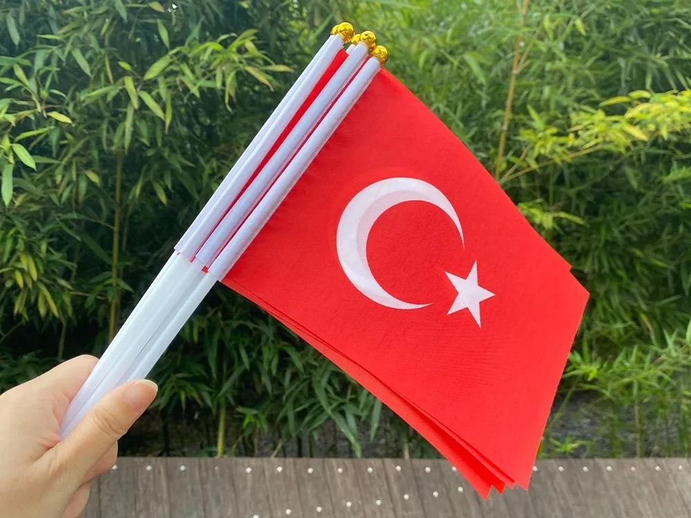 علم يد تركي 14 × 21 سم سارية علم بلاستيكية لأنشطة تزيين العطلات #6