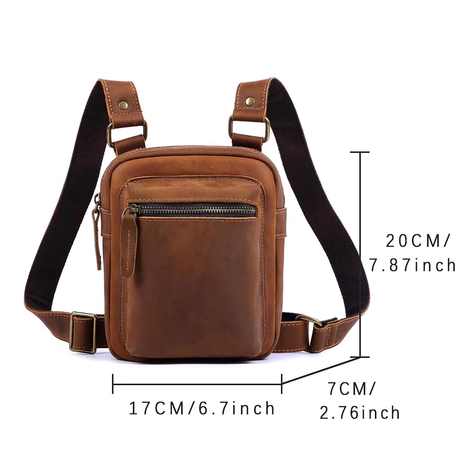Echte Leder Herren-Freizeit-Umhängetasche, Mini-Handytasche, Crossbody-Tasche, Modische Rindsleder-Brusttasche aus Crazy Horse Leder – Detail 3
