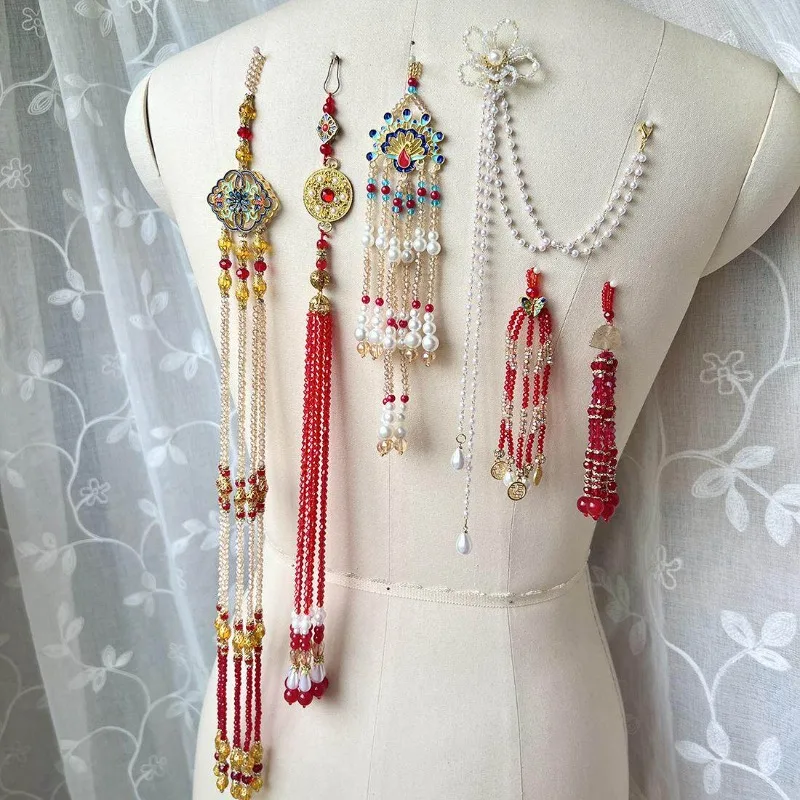 Wedding Bride Engagement Hanfu Cheongsam Press Hanging Ornaments Happy Characters Pearl Horse Face Skirt Ancient Style for Toast