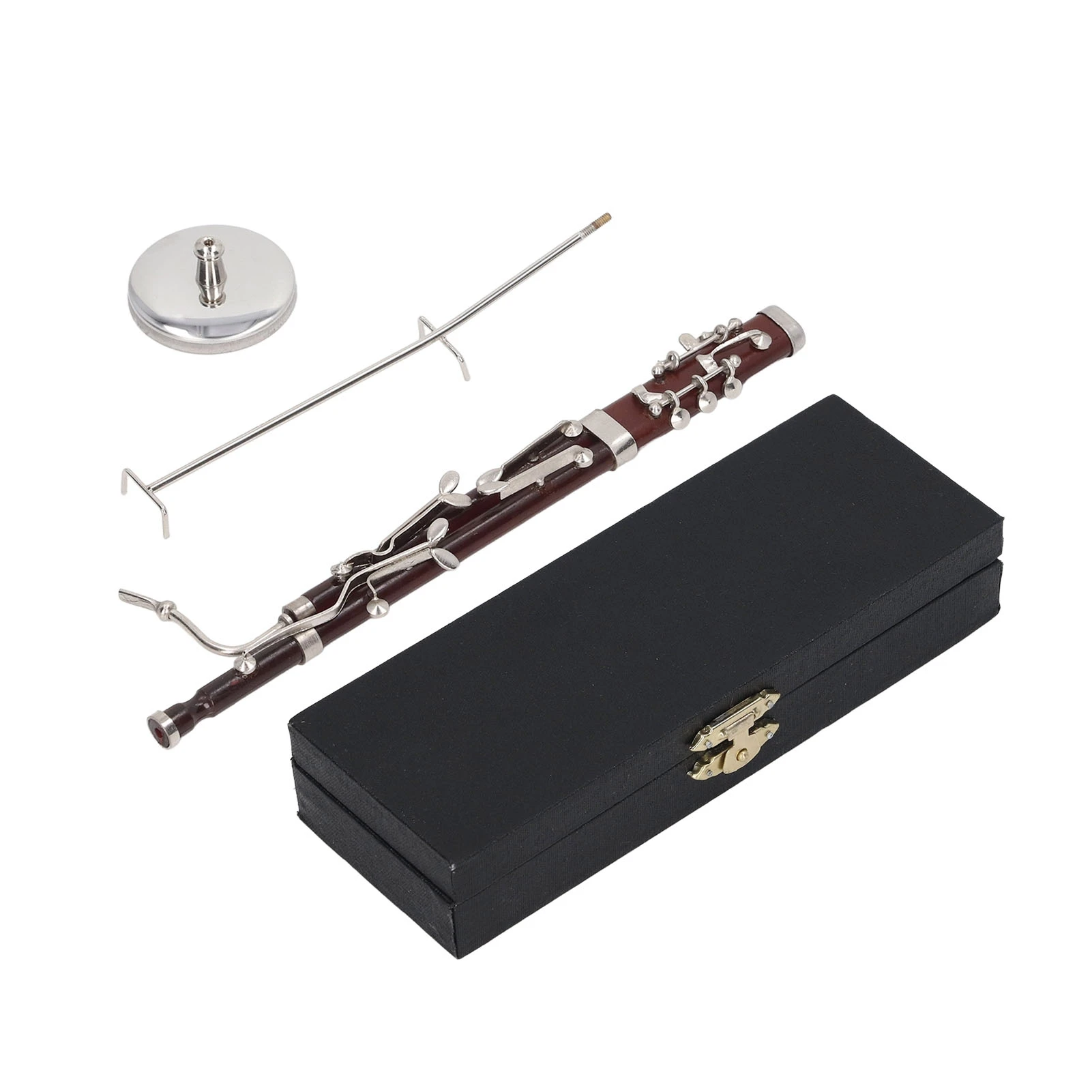 Miniature Bassoon Replica with Stand and Case Mini Musical Instrument Dollhouse Model Home Decoration
