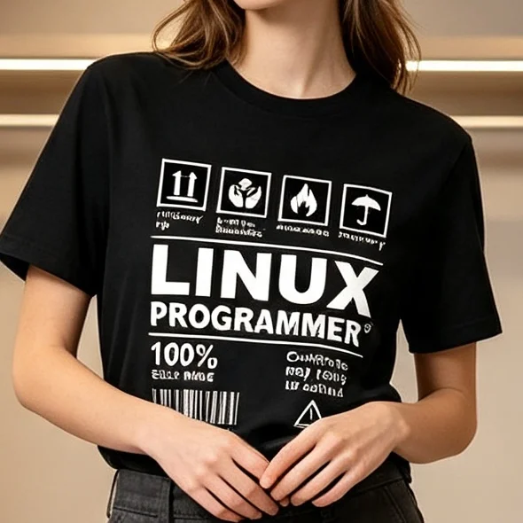 Linux Programmer Packaging Label T-Shirt Coding Developer Graphic Tee Cotton Unisex Color Options Casual Tech Streetwear Outfit