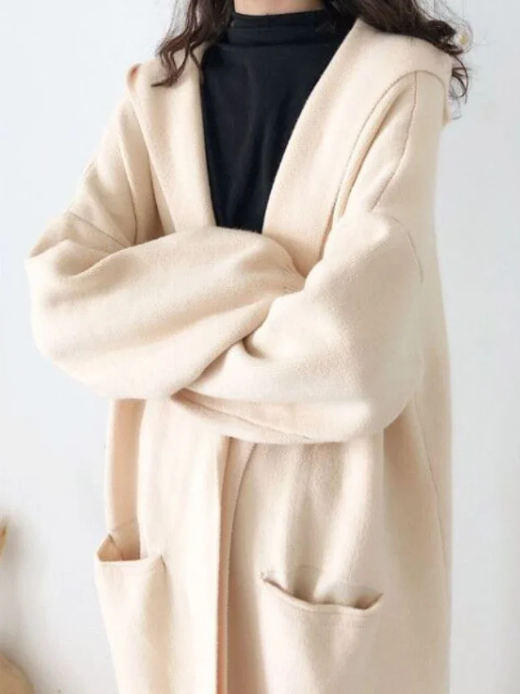 Spring Long All-Match Hooded Knitted Cardigan Fashion Women Long Sleeve Casual Vintage Korean Style Sweater Streetwear Coat Top