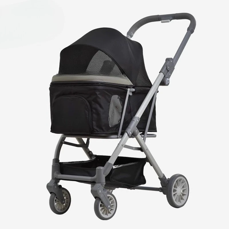 Small and medium pet cart out integrated lightweight one-click folding high carbon steel cat and dog cart