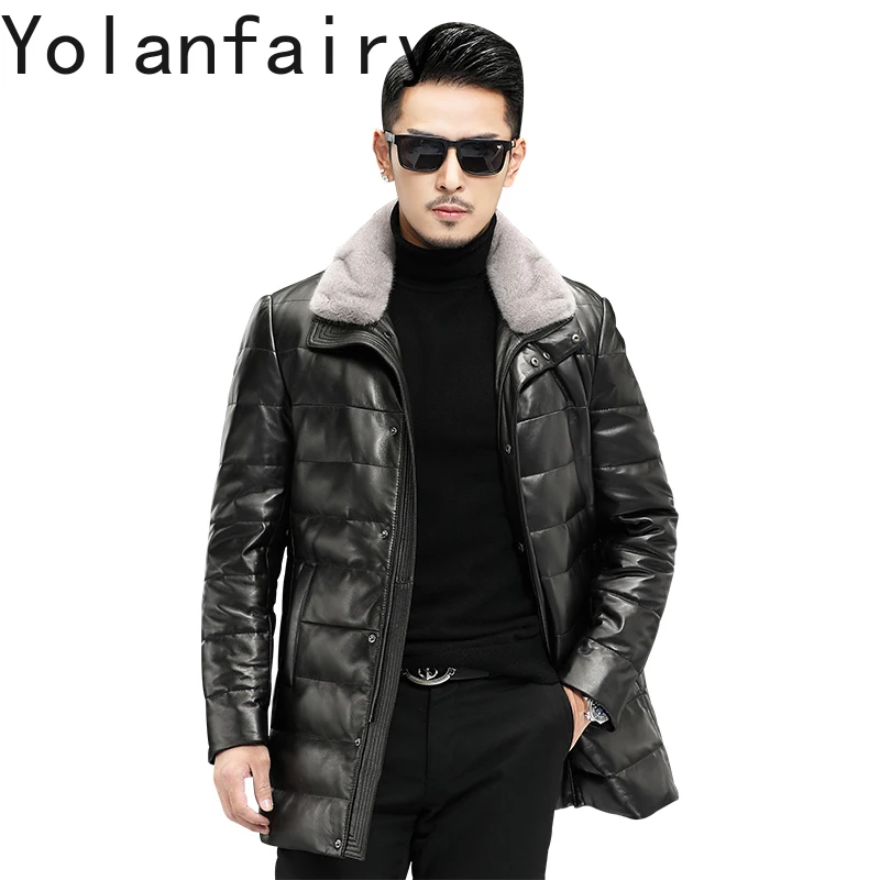 

YOLANFAIRY Real Sheepskin Leather Down Jacket Men Winter Mid-length Warm Down Coats Genuine Leather Jackets Man Mink Fur Collar