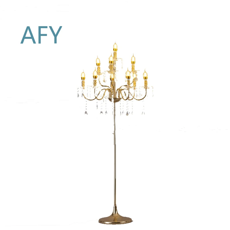 Wedding Stage Decoration Props for T Table Decorative Lamp Wrought Iron Electroplated Gold Multi Head Crystal Road Lead