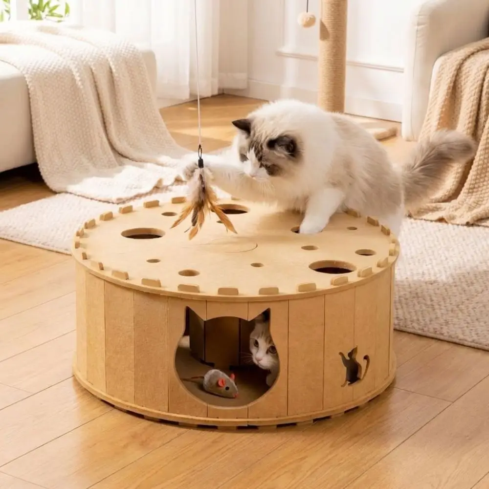 

Износостойкий дышащий туннель-домик для кошек из войлока, не оставляющего ворса, с несколькими отверстиями, полузакрытый, с когтеточкой