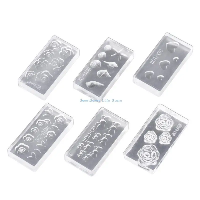 

D5QB 6Pcs/Set Mini Flower for Shell Conch Acrylic Silicone Mold for DIY Art Mould Template Earrings Pendant Decoratio