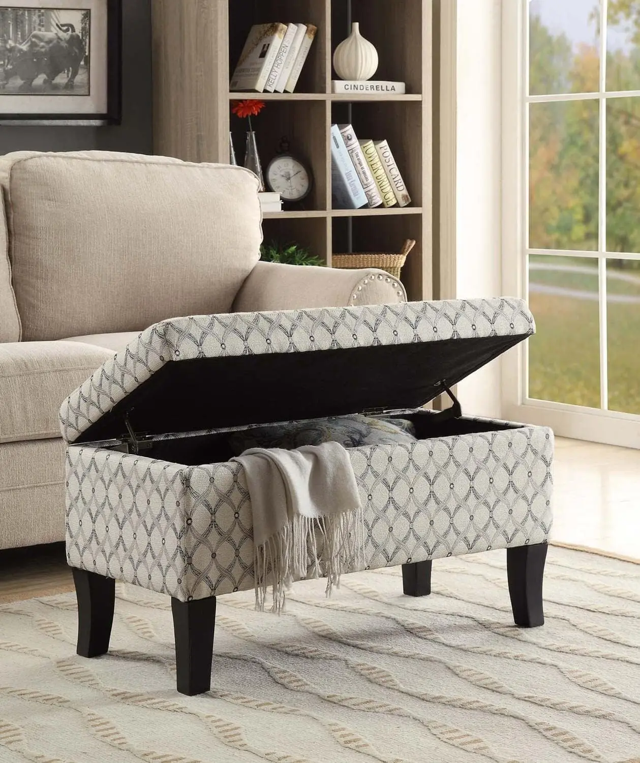 Designs4Comfort Winslow Storage Ottoman, Ribbon Pattern Fabric