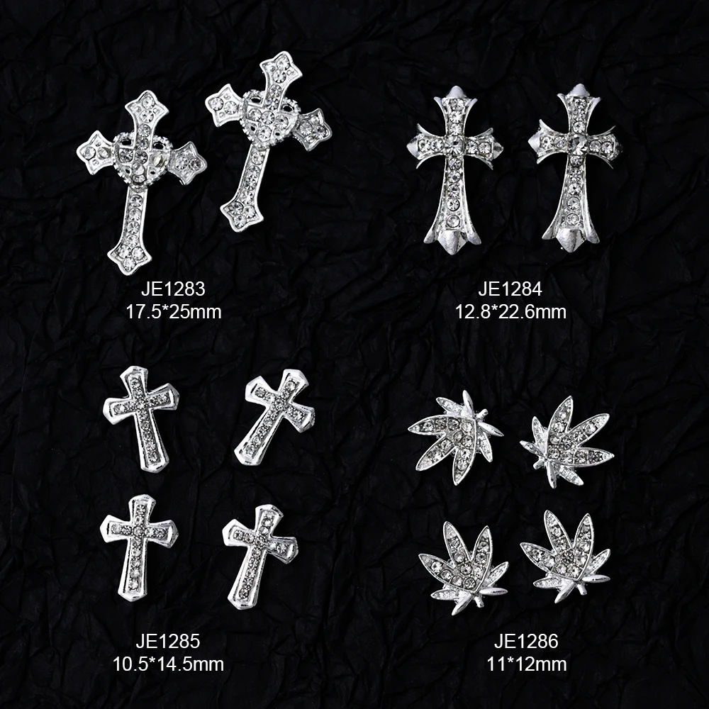 10 pz/lotto Halloween Luxury Silver Cross Nail Art Charm Parts Punk Y2K Metal Style Jewelry lega Shinny Nail Diamond Decoration