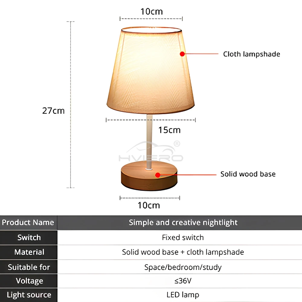 Solid Wood Cloth Desk Lamps Led Decorative Bedroom Living Room Study Simple Creative Remote Control Atmosphere Small Night Light