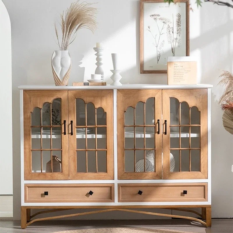American retro entrance foyer, entrance cabinet, arched study, standing cabinet, hotel wine cabinet, wabi sandy wind multi-layer