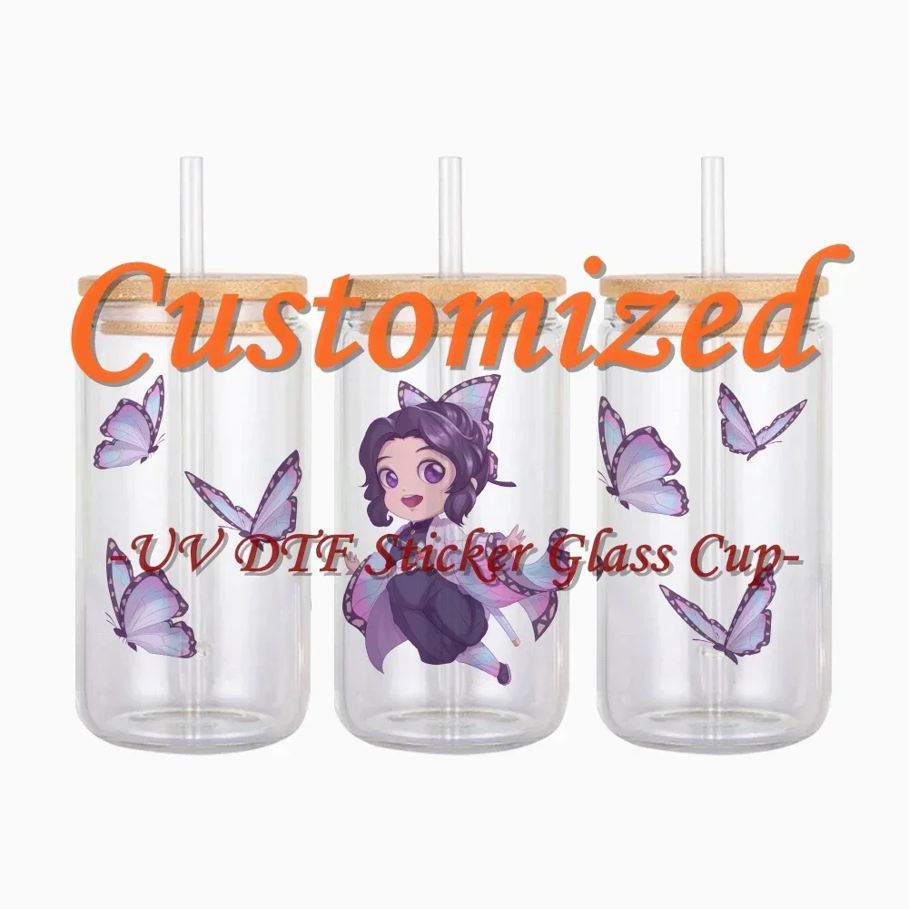 Custom Designs For Libbey 16oz Can Glass 3D Waterproof UV DTF Coffee Can Wrap Libbey Glass Wrap