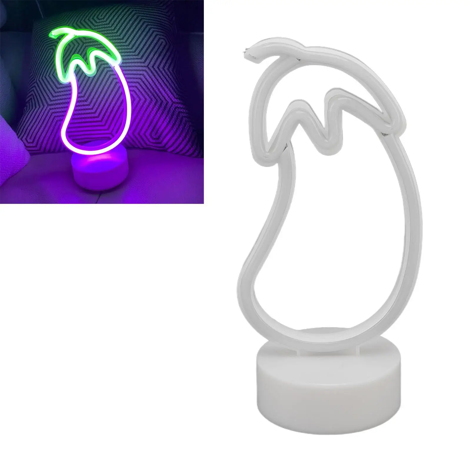 Lâmpada de parede neon berinjela vibrante - sinal LED verde e violeta com base resistente para casa e decoração de festas