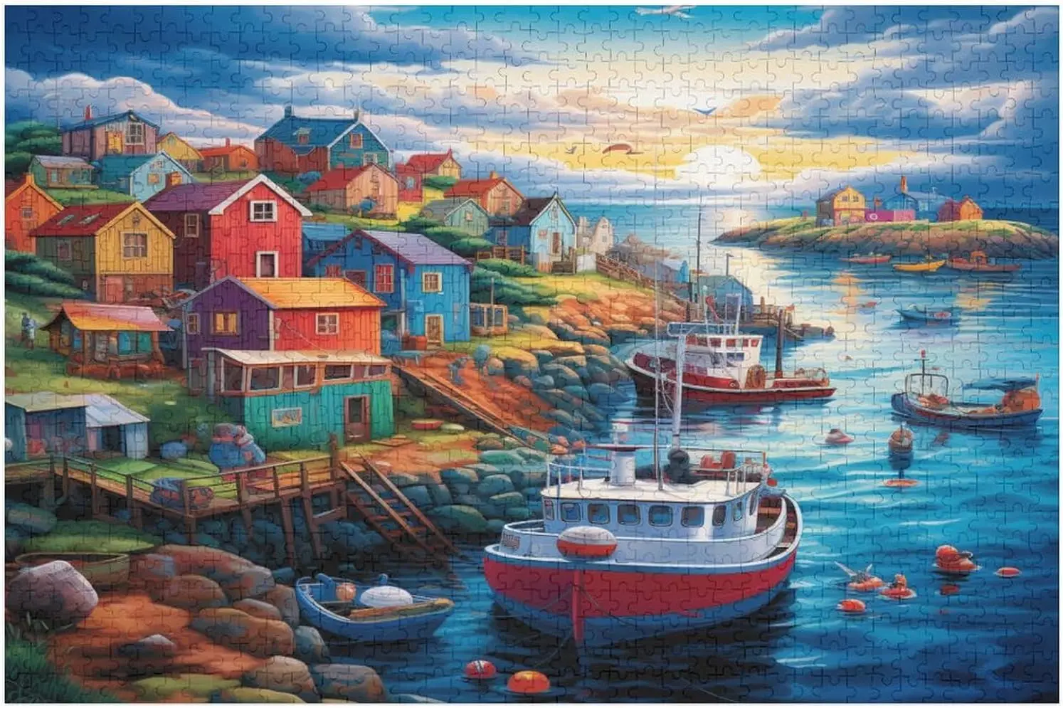 

Navigation Town Jigsaw Puzzle 300/500/1000 Pcs Wooden Puzzle Stress Relieving for Adult Relaxation Home Bedroom Gameroom Decor