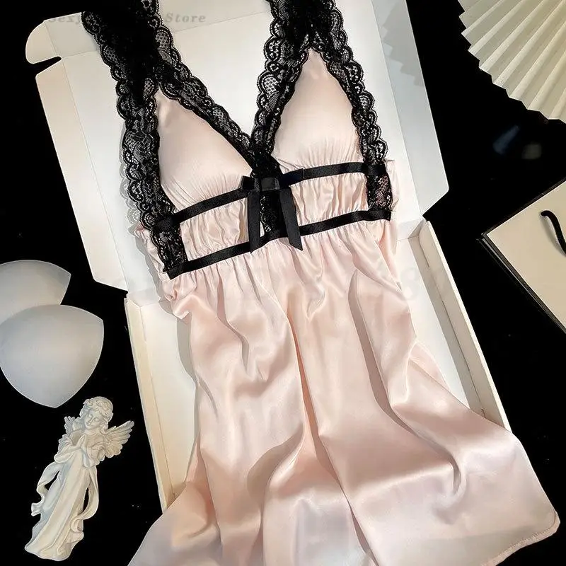 

Sexy Lace Backless Lingerie Mini Nightdress Women Underwear Nightgown Rayon Chemise Sleepwear Homewear Summer New Home Dress