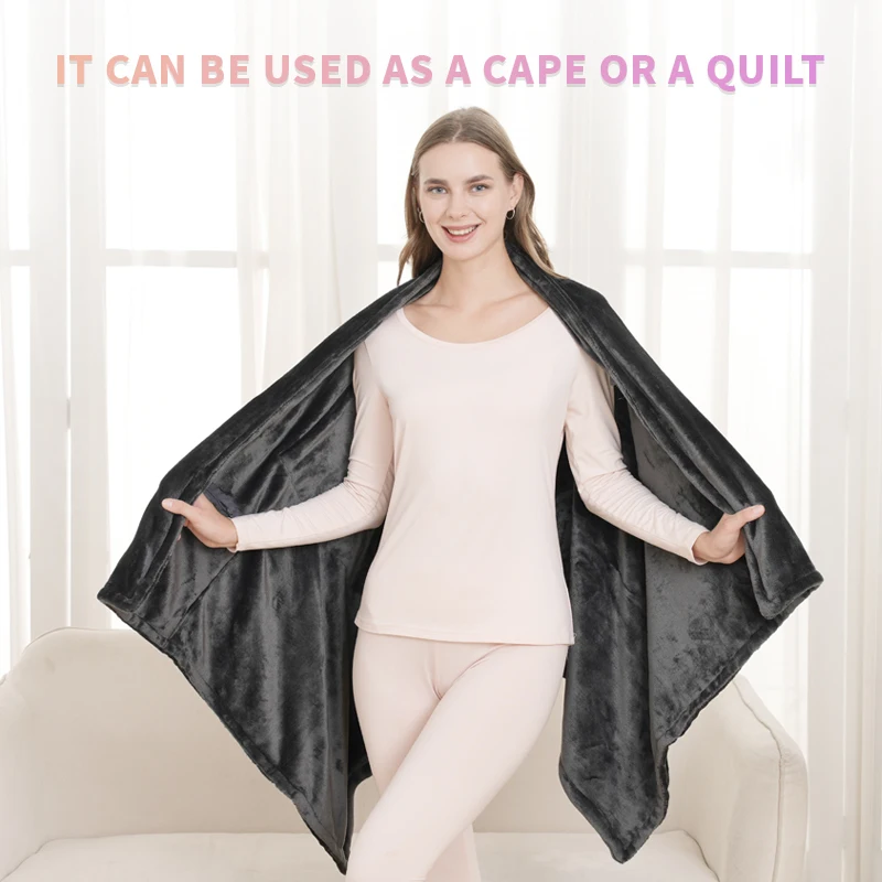 Coral Velvet Heating Blanket 9 Heated Areas 3 Heated Level Electric Blanket Wearable Design Fast Heating USB Heating Sha