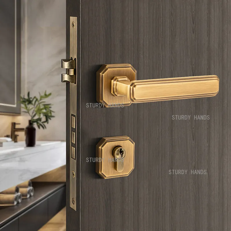 

Bedroom silent door lock, pure copper anti-theft, indoor door handle lock, home kitchen hardware accessories Including key