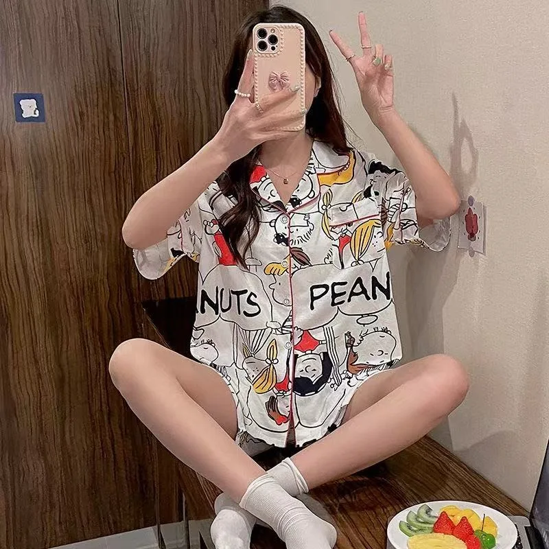 Ins пижамы женские весенне-осенние новые мультяшные милые снупи с принтом тонкий комплект домашней одежды с длинными рукавами подарок на день рождения оптом