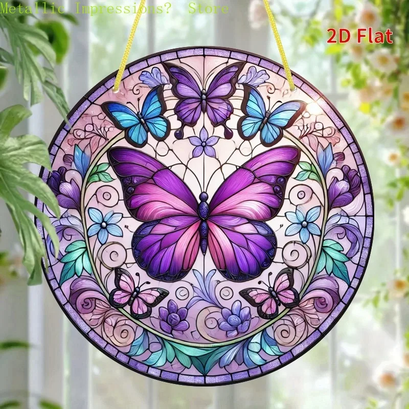 1pc 2DFlat Round Hanging Sign Acrylic utterfly Sun Catcher decoration Sign Gardening Ornament suitable for holiday party decor