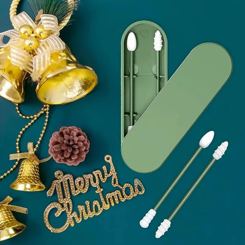 2pcs Reusable Silicone Double-headed Soft Ear Swabs with Portable Case for Ear Cleaning and Makeup Application Removal