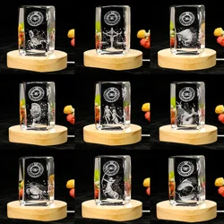 80mm Laser Engraving 3D Zodiac Signs Sagittarius Virgo Prism Glass Crystal Ornament Paperweight Craft Jewelry Display Base Decor
