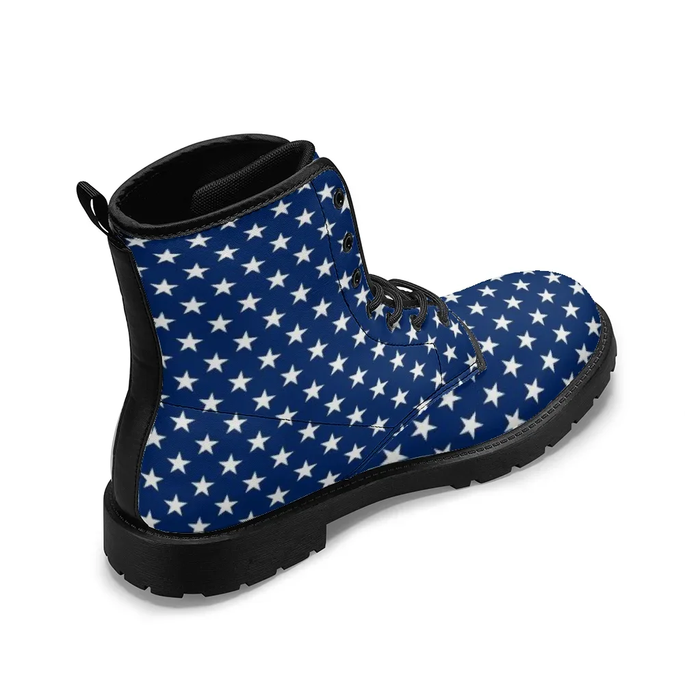 Customizable blue star-print mid-calf boots, casual and stylish streetwear boots for man and woman