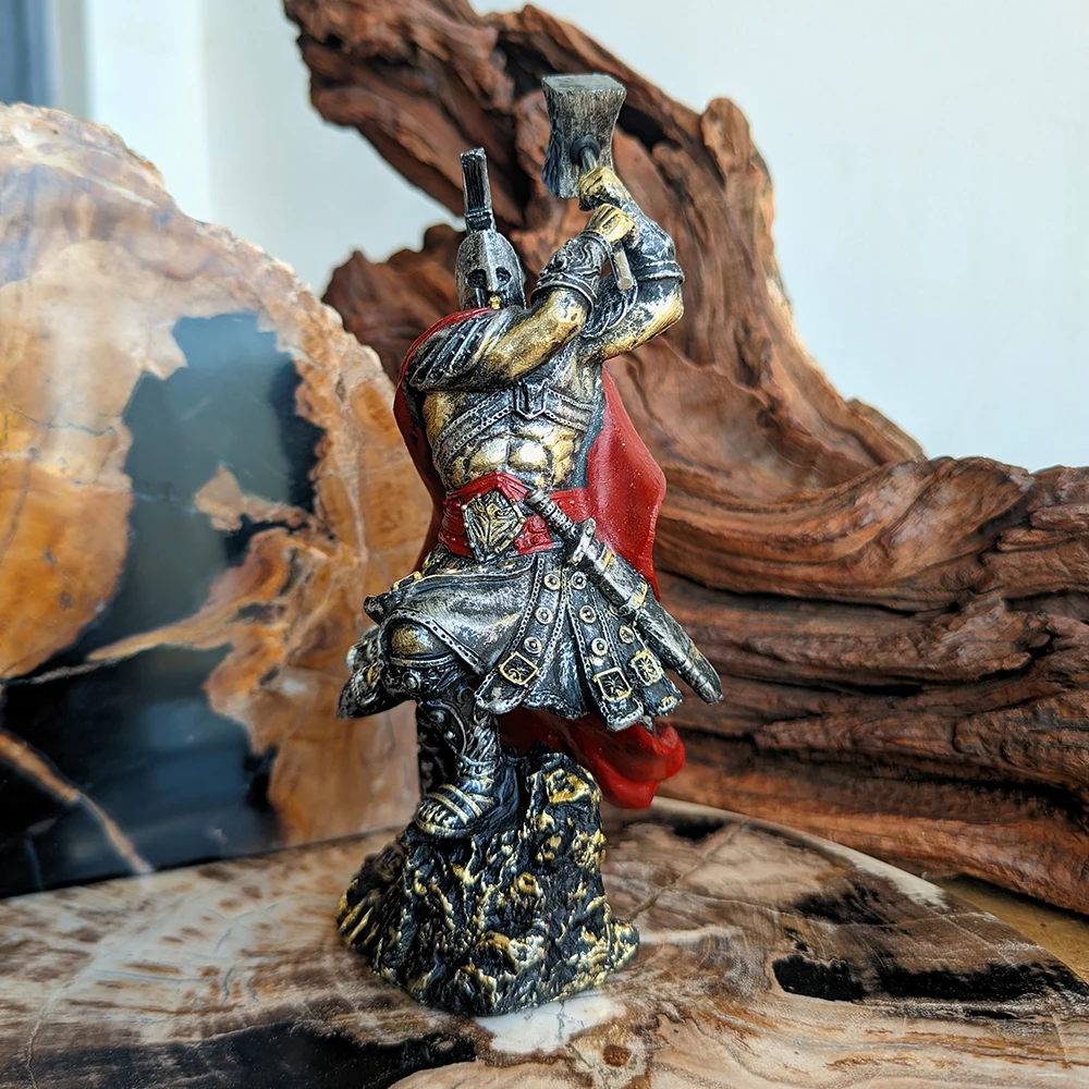 Figura espartana de resina em miniatura, decoração de casa e quarto com espada, martelo, guerreiro, tema, decoração de escritório