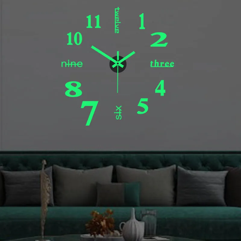 Luminous Wall Clocks Small 3D DIY Clock Acrylic Mirror Wall Stickers Living Room Quartz Needle Horloge Home Decor Reloj de Pared