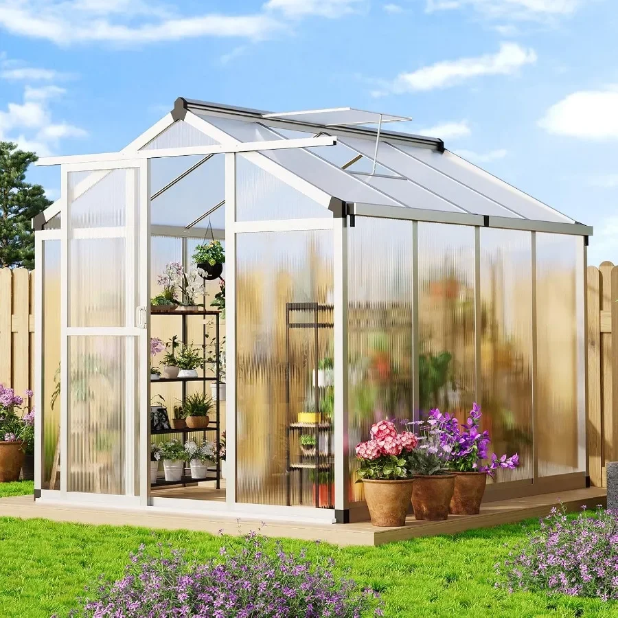 

6x8 FT Large Outdoor Greenhouse with Polycarbonate Panels Roof Vent and Heavy-Duty Aluminum Frame Aluminum Greenhouses for Outd