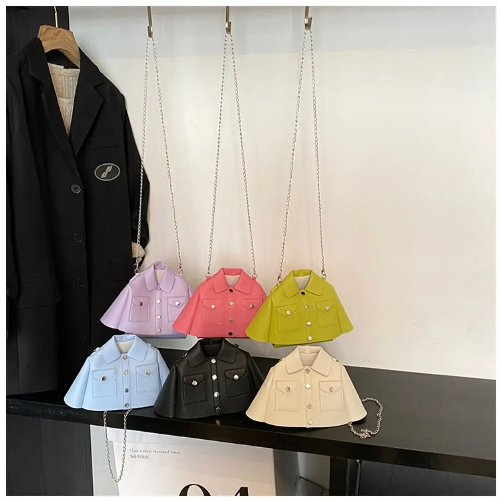 

Retro Solid Color Clothes Shaped Crossbody Bag PU Leather Harajuku Chain Shoulder Bag Coat Tote Bag Women Handbag Ladies