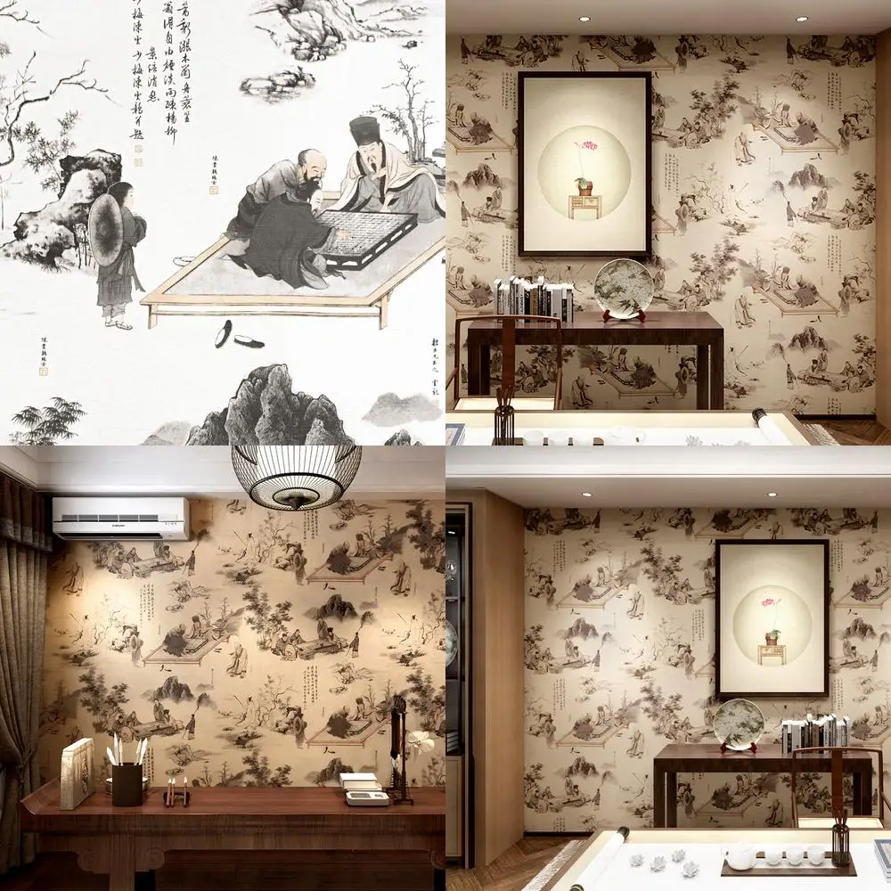 

Обои в китайском стиле, новый традиционный китайский дизайн, древняя классическая пейзажная живопись в стиле дзен для чайной комнаты, гостиной, телевизора
