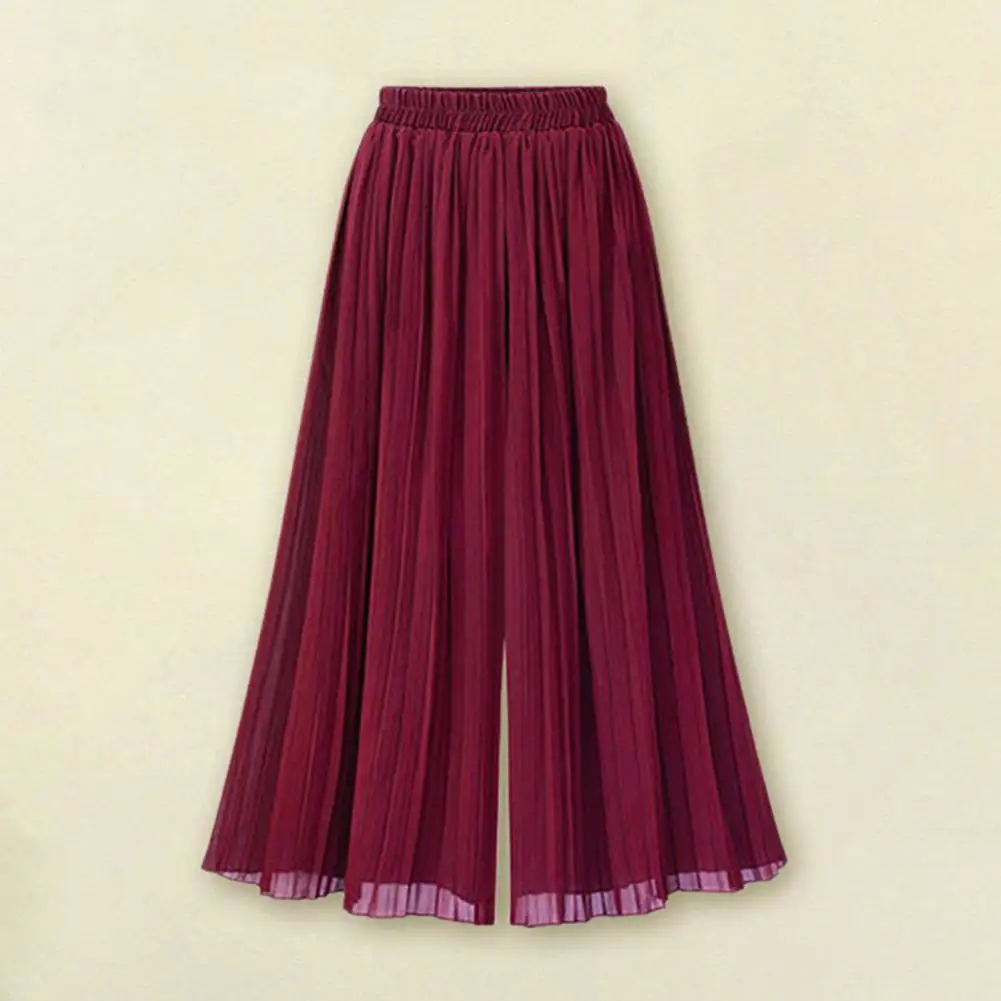 

Solid Color Trousers Stylish Plus Size Wide Leg Pants for Women Elastic High Waist Trousers Pleated Solid Color Pantskirt Loose