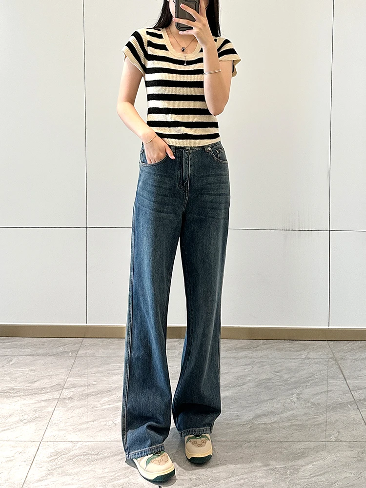 

Organic Long Staple Cotton Straight Leg Jeans High Waist Slim Wide Leg Pants Women's High Waist Cotton Jeans Straight Leg Pants