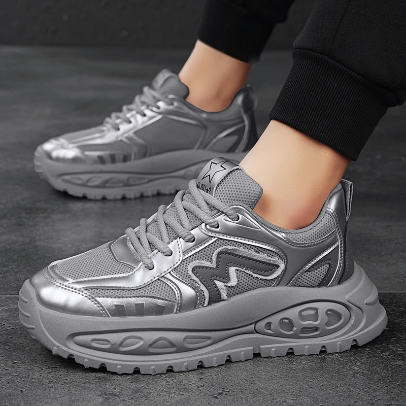 

Мужские кроссовки на платформе, дышащие повседневные мужские серые уличные удобные противоскользящие универсальные модные четырехсезонные кроссовки