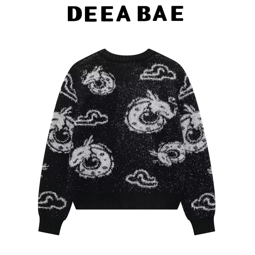 DEEABAE 2025 Giacca lavorata a maglia jacquard animale casual personalizzata semplice moda autunno nuova donna