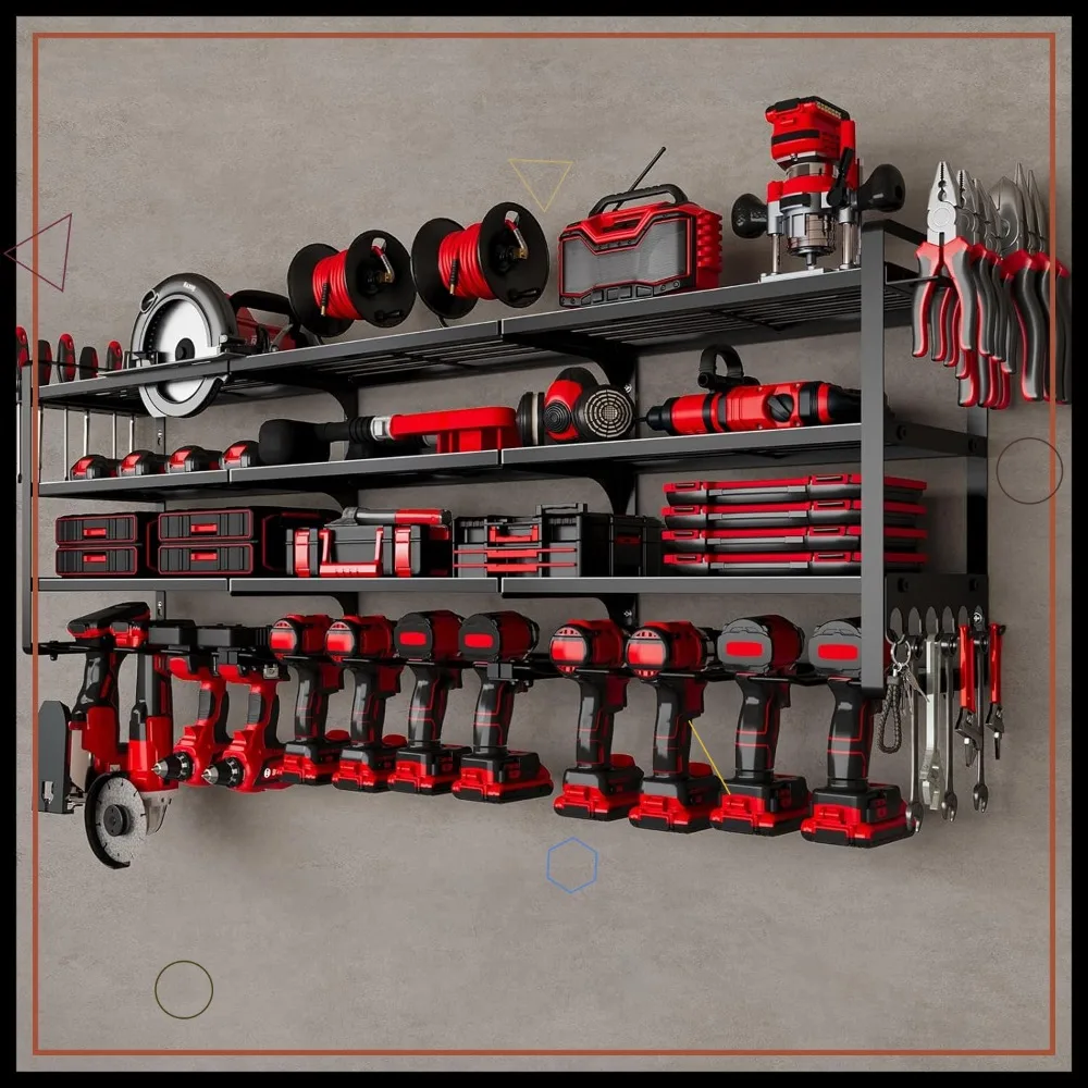 

48" Large Wall Mount Power Tools Organizer, 12 Drill Holder for Garage Workshop Heavy Duty Storage Rack