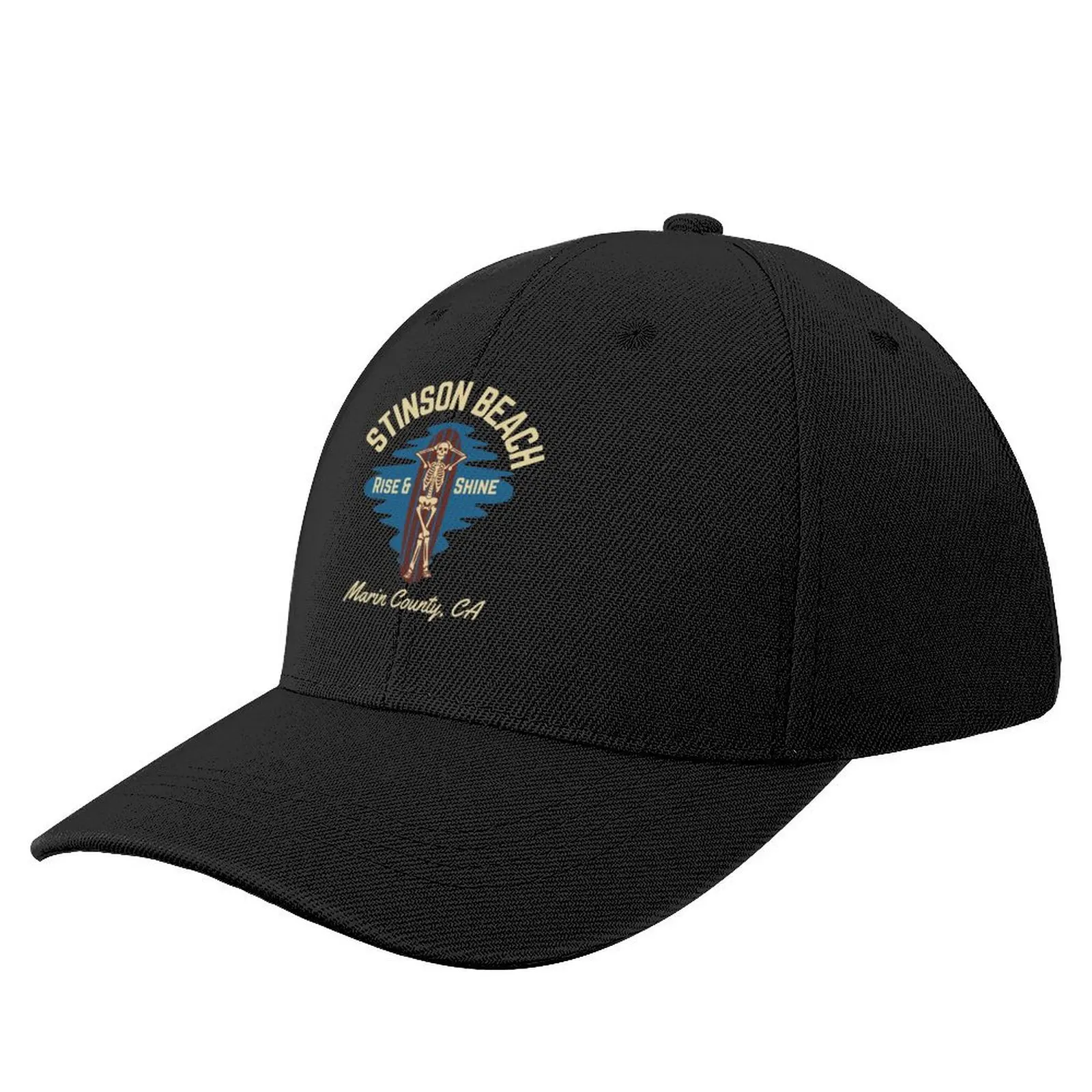 

Vintage-Style Stinson Beach Marin County California, Beige Text- Skeleton /Surf / Beach Baseball Cap