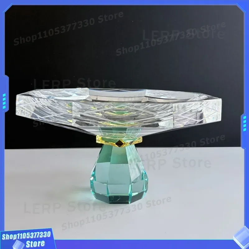 Luxury K9 Crystal Fruit Plate French Blue Glass Candy Dish for Bar Snack Serving Elegant Living Room Coffee Table Centerpiece