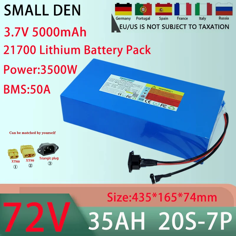 New 72v 35AH 20S7P 21700 lithium battery pack With 50A BMS 100-3500W high-power rechargeable battery+84V 5A charger