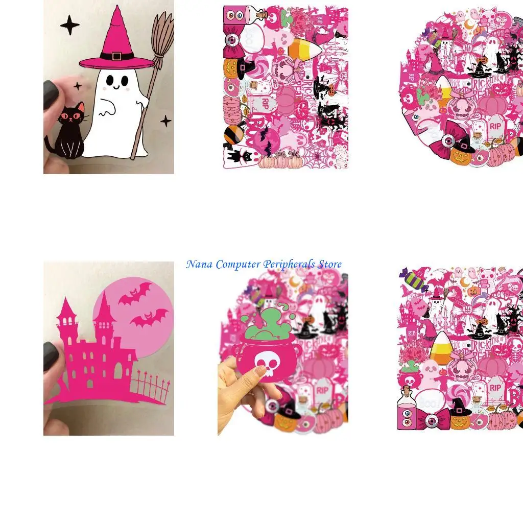 

F68C 50peece DIY Cartoon Halloweens Stickers Pink Pet прозрачные