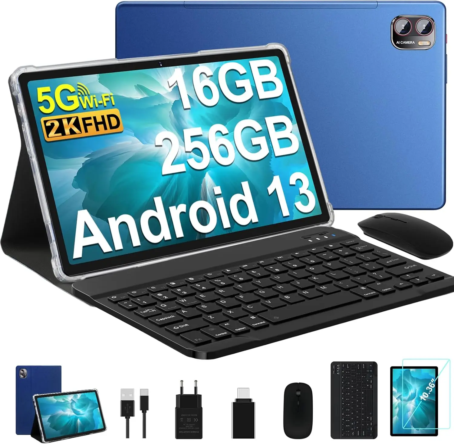 Tableta 2K de 10,4 pulgadas, dispositivo con Android 13, 2000x1200, 16GB de RAM, 256GB de ROM, T616, ocho núcleos, red 4G, WiFi 2,4G/5G, tipo C, 8000mAh + 7 Gits