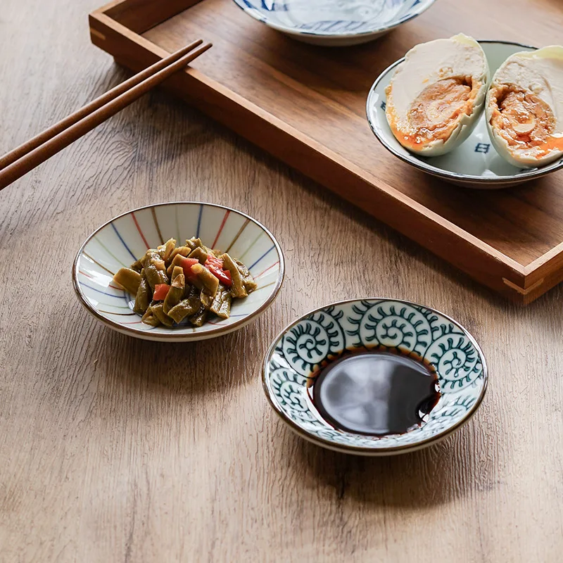 Japanese Style Underglaze Color Ceramic Dipping Dish Mini Seasoning Plate Household Sauce Plate Snack Serving Dining Tableware
