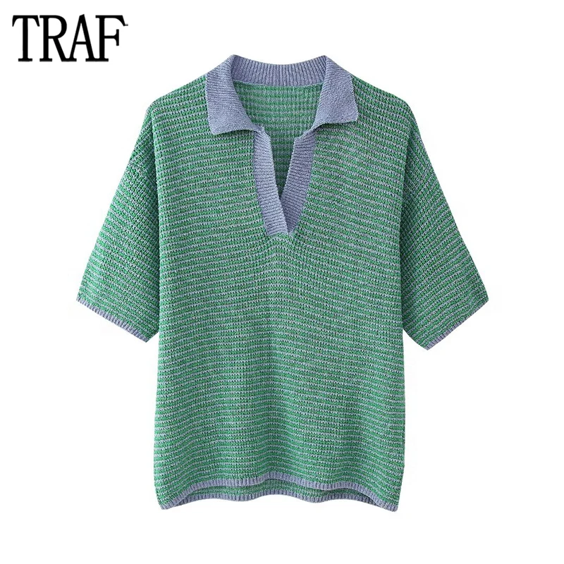 

Женская трикотажная блузка-поло с коротким рукавом, большого размера