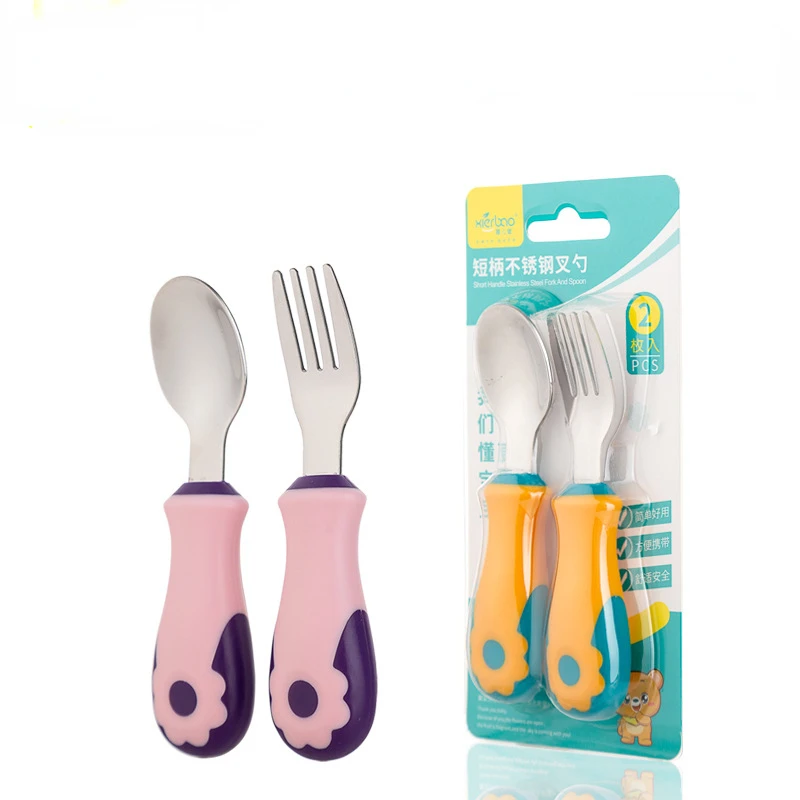 

Cartoon Baby Tableware Set Children Utensil Stainless Steel Toddler Dinnerware Cutlery Cartoon Infant Food Feeding Spoon Fork