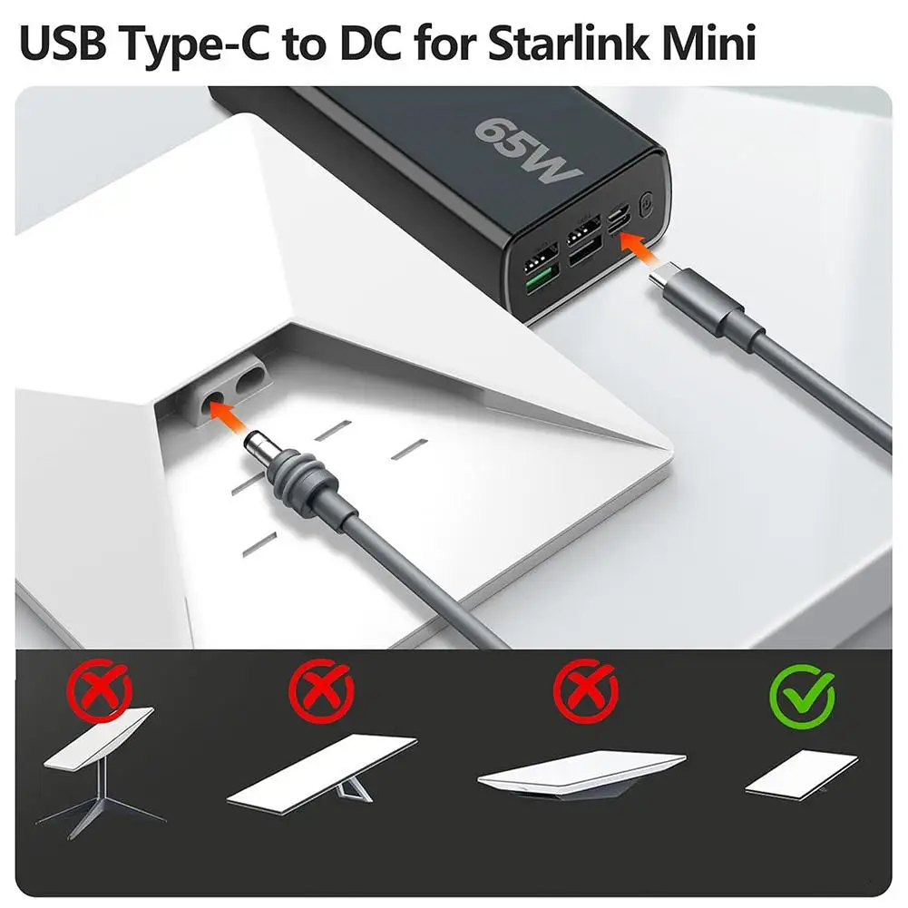 For Starlink Min Dual USB-C To DC One-to-two Power Cable PD100W Fast Charging Power Cable For Starlink Mini 160cm O3K8